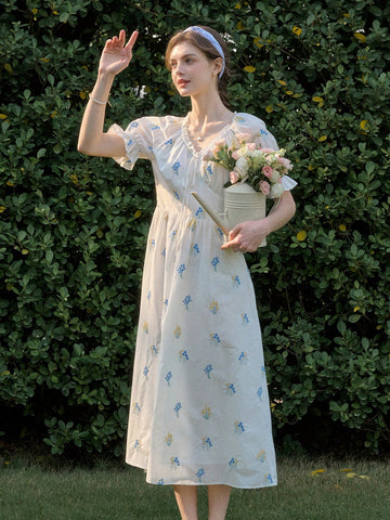 Women's Full Embroidery V-Neck Casual Holiday Style Long Dress