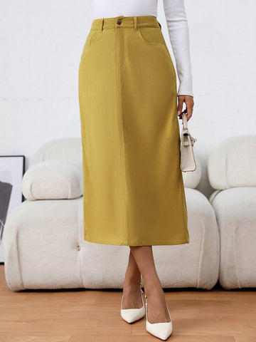 Simple Solid Color Casual Office Skirt For Women