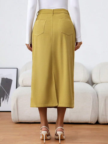 Simple Solid Color Casual Office Skirt For Women