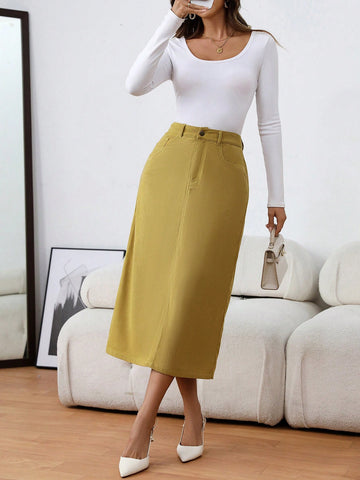 Simple Solid Color Casual Office Skirt For Women