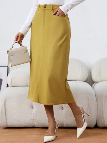 Simple Solid Color Casual Office Skirt For Women