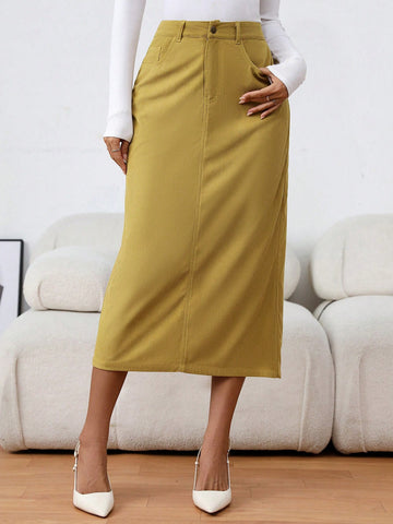 Simple Solid Color Casual Office Skirt For Women