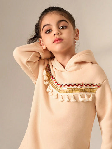 Simple Solid Color Hooded Casual Everyday Dress For Young Girls