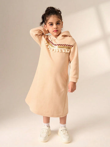 Simple Solid Color Hooded Casual Everyday Dress For Young Girls