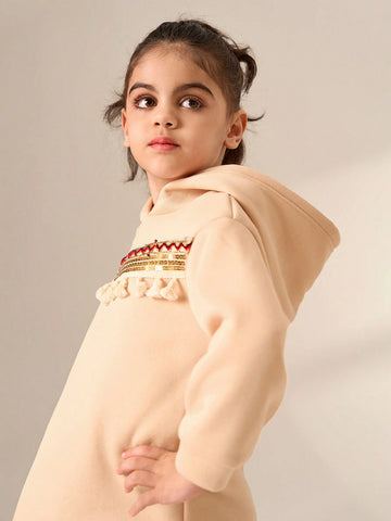 Simple Solid Color Hooded Casual Everyday Dress For Young Girls