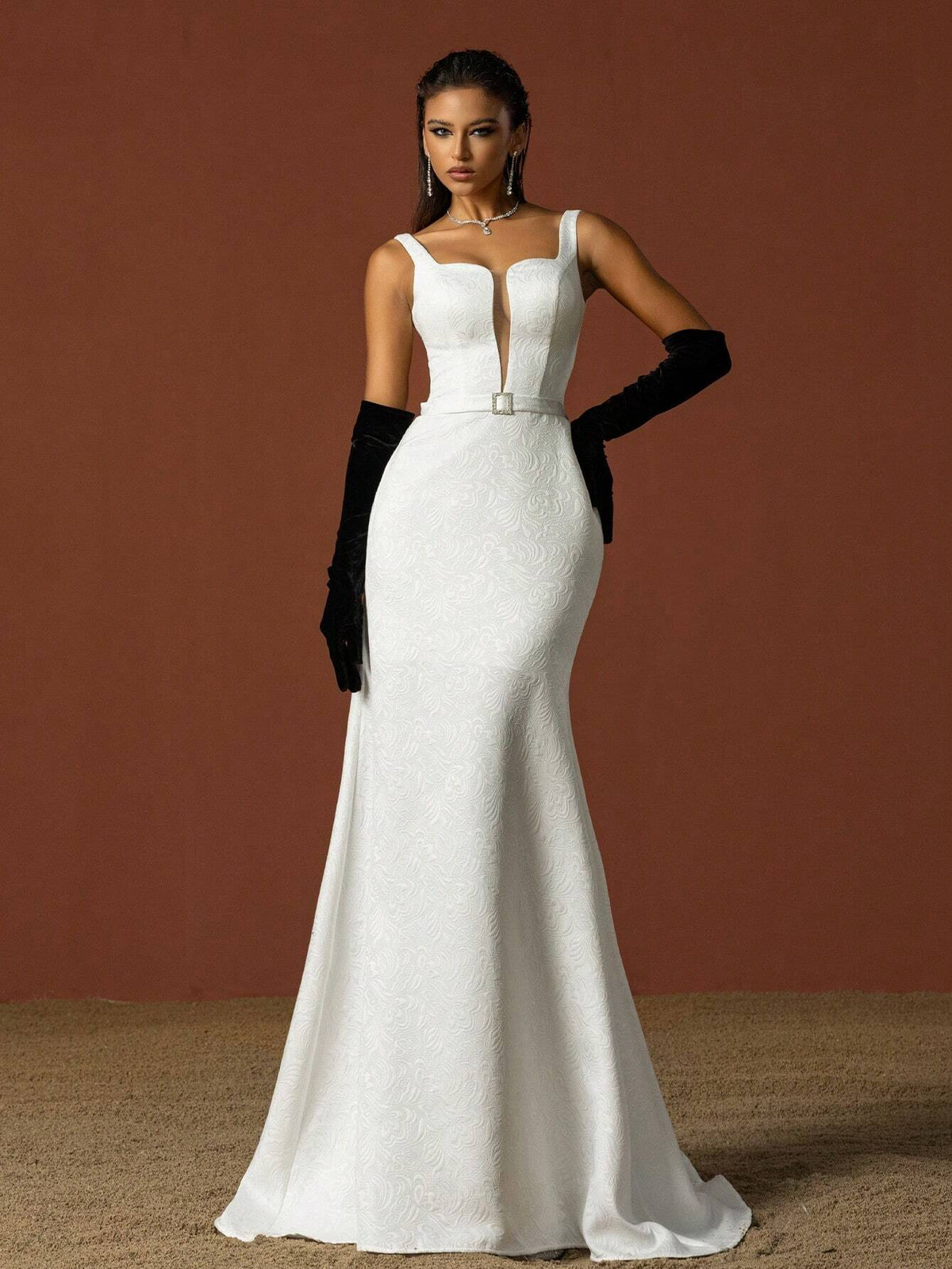Simple Square Neckline Spaghetti Strap French Wedding Dress