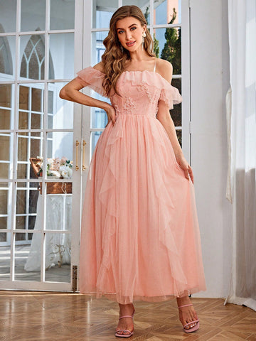 Simplee Bridesmaid Lace Spliced Maxi Dress