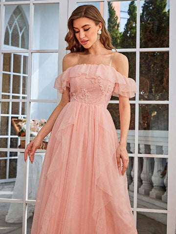 Simplee Bridesmaid Lace Spliced Maxi Dress