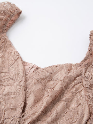 Simplee Contrast Lace Sweetheart Neck Split Thigh Mesh Dress