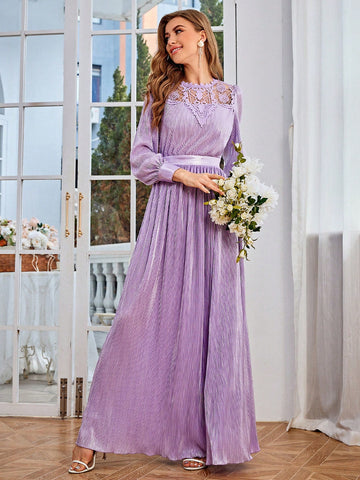 Simplee Lace Spliced Bridesmaid Dress