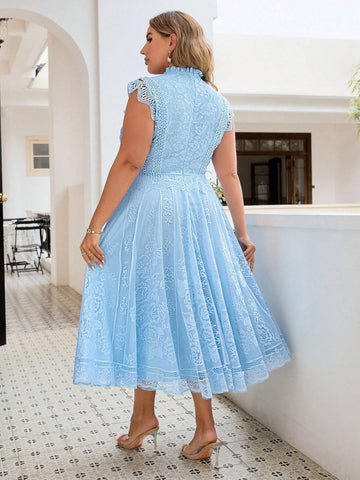 Simplee Plus Size Solid Color Lace Cocktail Dress