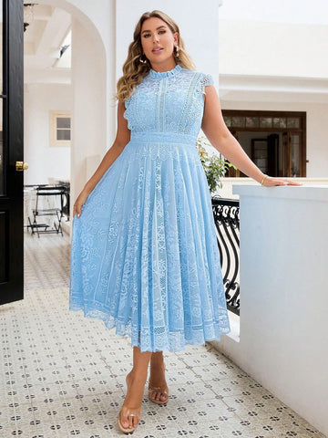 Simplee Plus Size Solid Color Lace Cocktail Dress