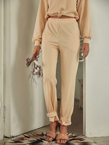 Solid Color Elastic Waist Loose Sweatpants