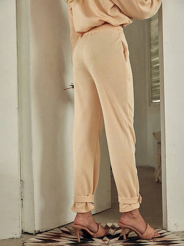 Solid Color Elastic Waist Loose Sweatpants