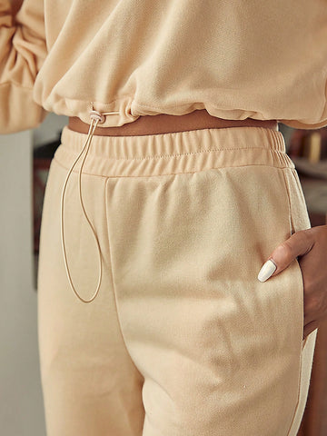 Solid Color Elastic Waist Loose Sweatpants