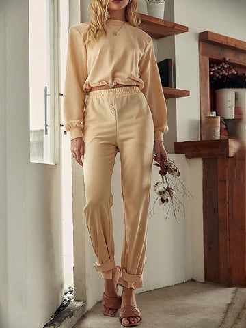 Solid Color Elastic Waist Loose Sweatpants