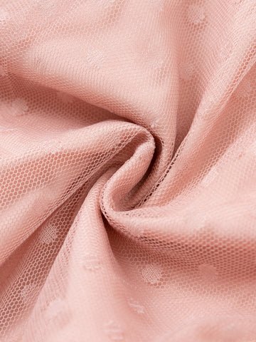 Simplee Swiss Dot Layered Trim Belted Mesh Dress