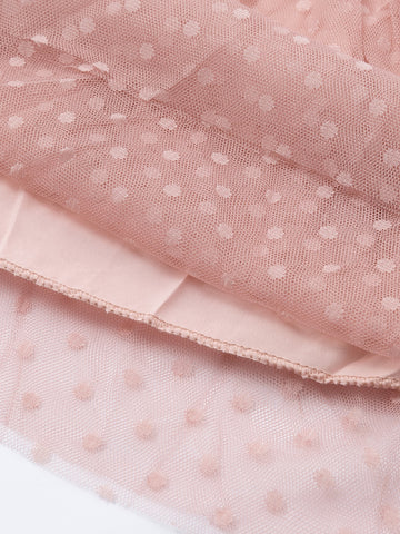 Simplee Swiss Dot Layered Trim Belted Mesh Dress