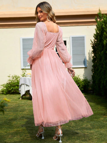 Simplee Women'S Plant Sequin Mesh Panel Long Sleeve Bridesmaid Dress (Adult)