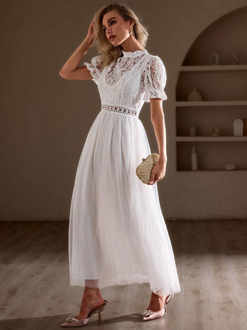 Simplee Women Lace Patchwork Hollow Out Dress