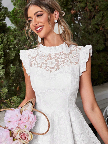 Simplee Women's Monochrome Lace Patchwork Dress
