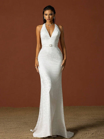 Simplicity Halter V-Neck French Style Light Wedding Dress