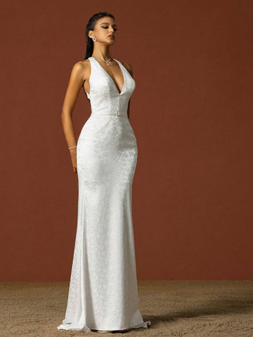 Simplicity Halter V-Neck French Style Light Wedding Dress