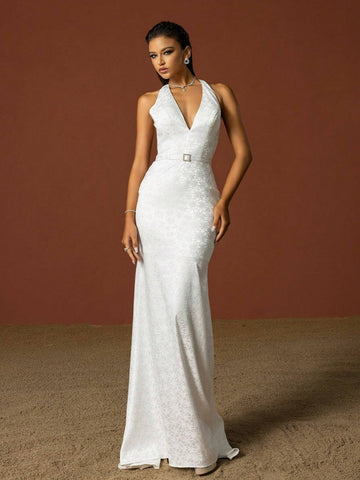 Simplicity Halter V-Neck French Style Light Wedding Dress