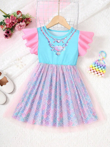 Single Girls" Beach Seashell Princess Dress Puffy Tulle Summer Dress