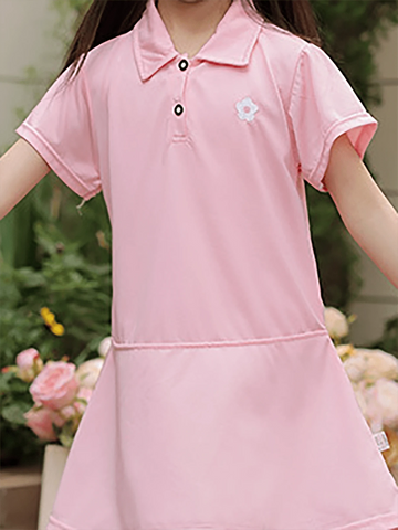 Single Piece Girls Loose Fit Embroidery Mock Neck Dress For Summer