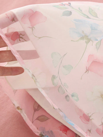 Single Piece Summer Princess Dress For Girls With Bubble Sleeves, Flower Print And Tulle Puffy Skirt