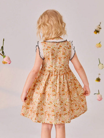 Single Piece Young Girl Flying Sleeve Dress, Floral Printed Dress With Side Tie For Girls" Summer Outfits