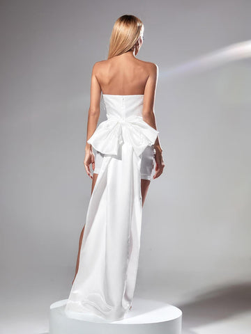 Siobhan Strapless Bow Ruched Mini Dress In White