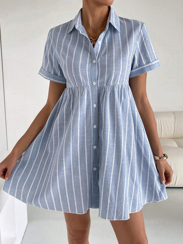 Siren Gaze Women's Button Front Short Sleeve Striped Casual Short Dress,Pastel Dresses For Women