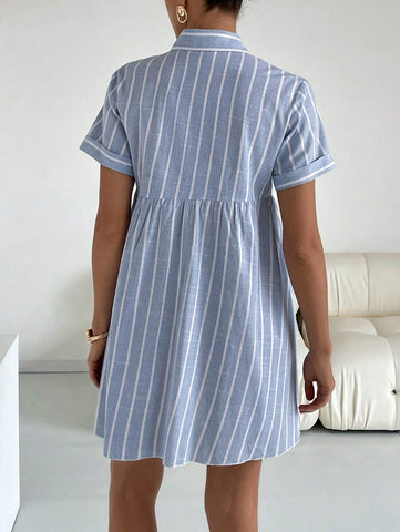 Siren Gaze Women's Button Front Short Sleeve Striped Casual Short Dress,Pastel Dresses For Women