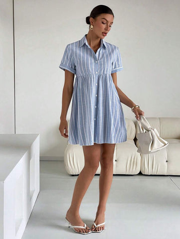 Siren Gaze Women's Button Front Short Sleeve Striped Casual Short Dress,Pastel Dresses For Women
