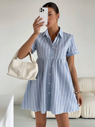 Siren Gaze Women's Button Front Short Sleeve Striped Casual Short Dress,Pastel Dresses For Women