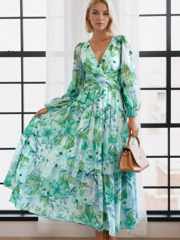 Sissyaki Women'S Long Sleeve Boho Floral Maxi Dress Smocked Beach Flowy Dress