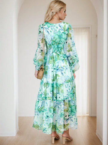 Sissyaki Women'S Long Sleeve Boho Floral Maxi Dress Smocked Beach Flowy Dress