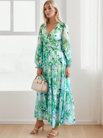 Sissyaki Women'S Long Sleeve Boho Floral Maxi Dress Smocked Beach Flowy Dress