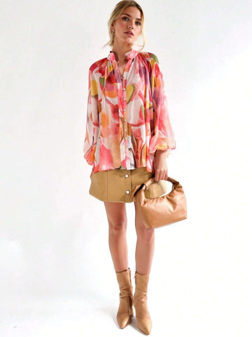 Sissyaki Women's Long Sleeve Floral Print Blouse Boho Button Down Shirts