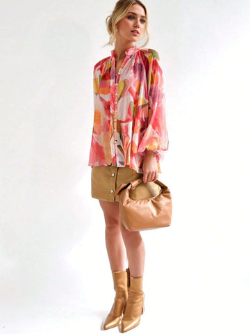 Sissyaki Women's Long Sleeve Floral Print Blouse Boho Button Down Shirts