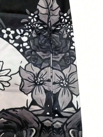 Print Hooded Mini Dress For Halloween, Long Sleeve