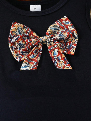 NewSleeveless Bow Decor Summer Dress For Young Girls, Suitable For Vacation