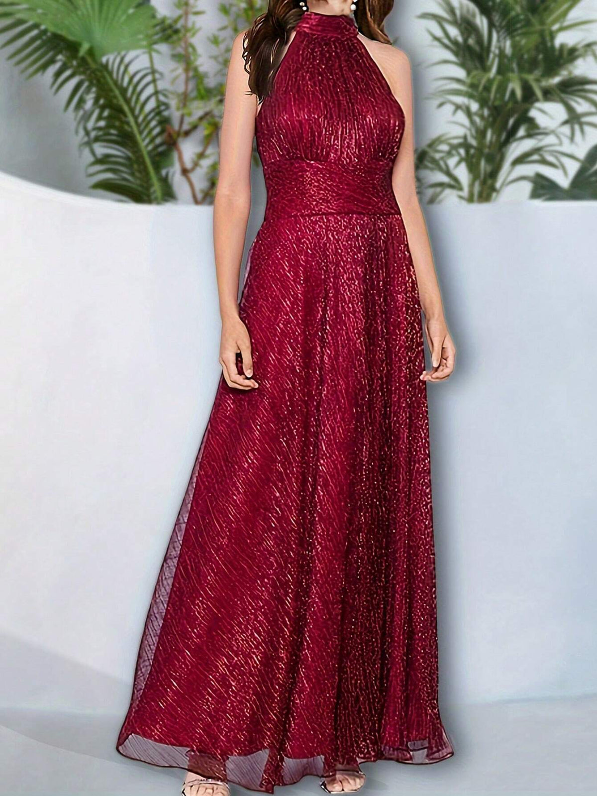 Sleeveless Elegant Long Net Yarn Evening Gown