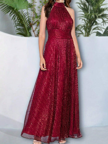 Sleeveless Elegant Long Net Yarn Evening Gown