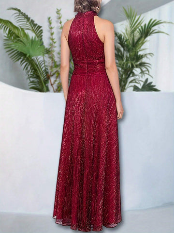 Sleeveless Elegant Long Net Yarn Evening Gown