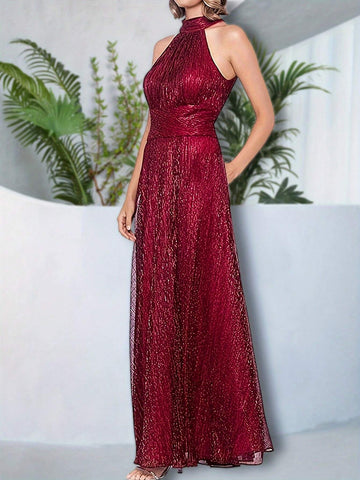 Sleeveless Elegant Long Net Yarn Evening Gown