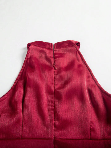 Sleeveless Elegant Long Net Yarn Evening Gown