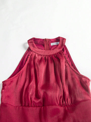 Sleeveless Elegant Long Net Yarn Evening Gown